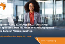 2024 AERC PhD Fellowship (AERC PhD scholarships) for applicants from Francophone and Anglophone sub-Saharan African countries!
